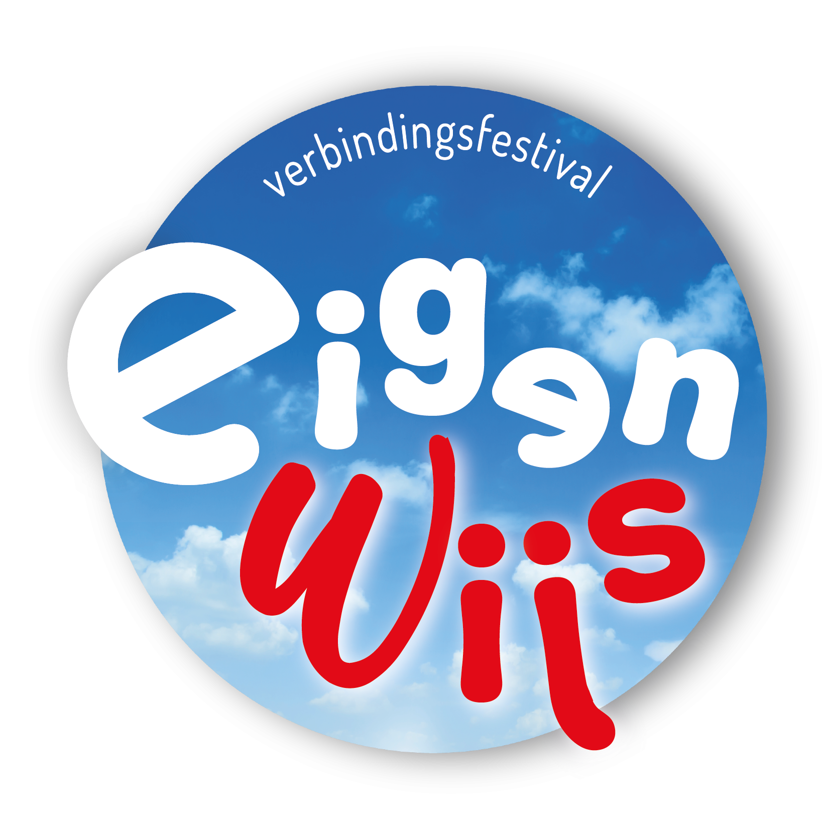 Logo tekst wit rood donkerblauwlucht onder slagschaduw lucht